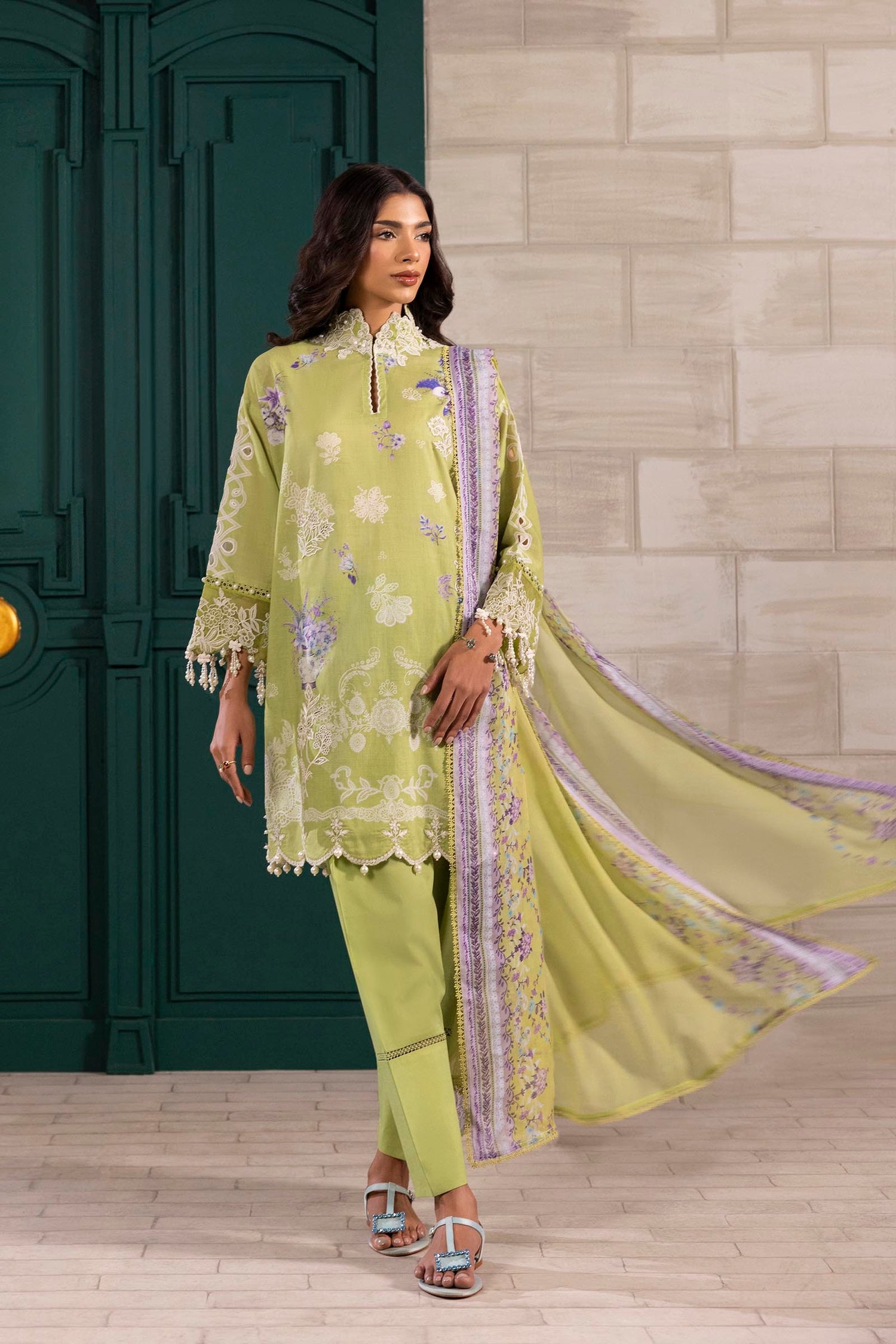 Sana Safinaz 3 Piece Custom Stitched Suit - Green - LB29409