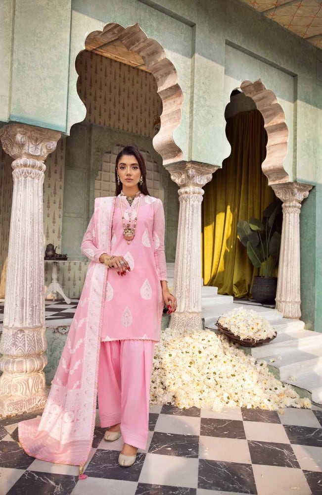 Gul Ahmed 3 Piece Custom Stitched Suit - Pink - LB286293