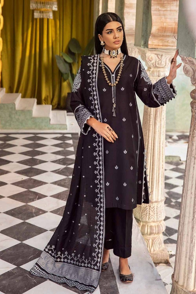 Gul Ahmed 3 Piece Custom Stitched Suit - Black - LB286264