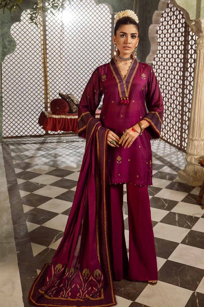 Gul Ahmed 3 Piece Custom Stitched Suit - Purple - LB286303