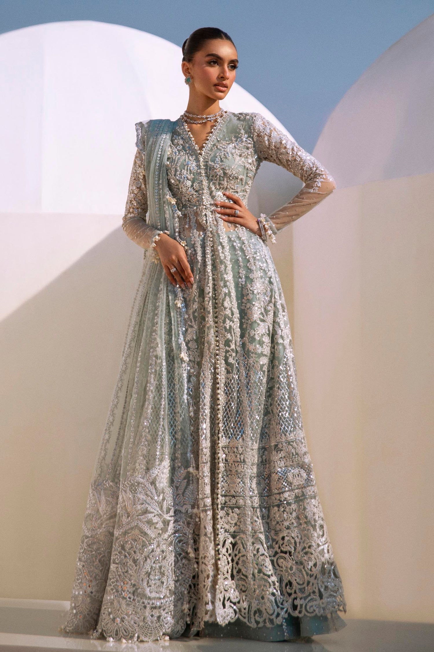 Sana Safinaz 3 Piece Custom Stitched Suit - Blue - LB289167