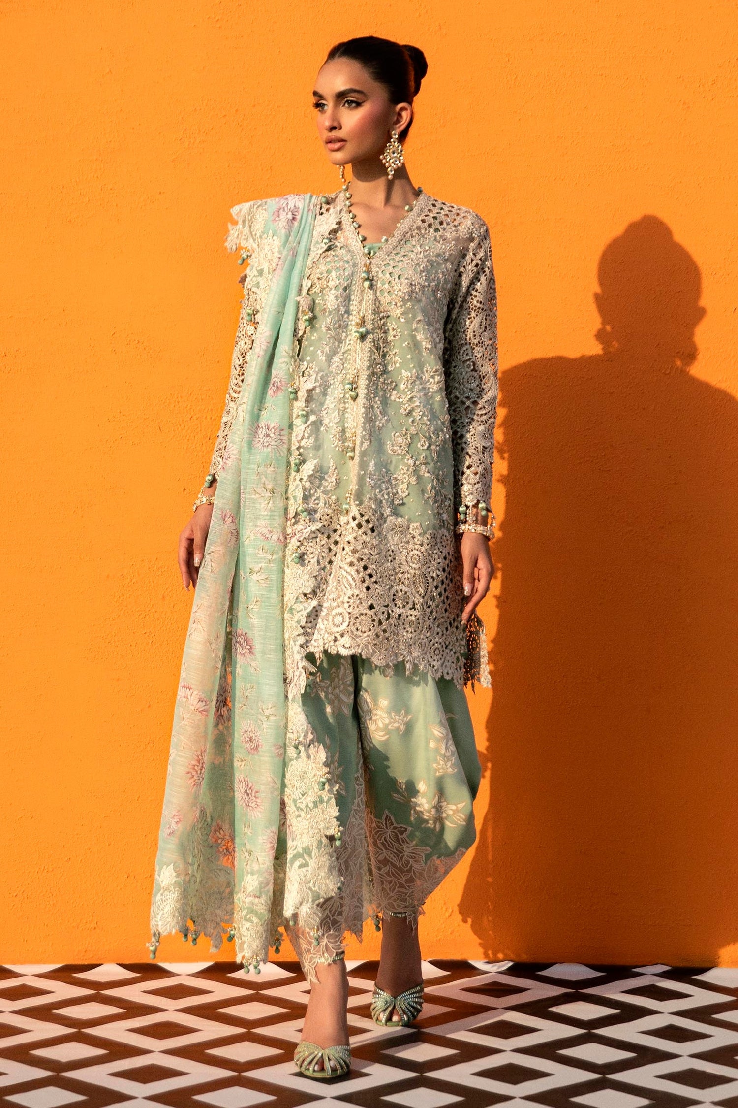 Sana Safinaz 3 Piece Custom Stitched Suit - Green - LB288960