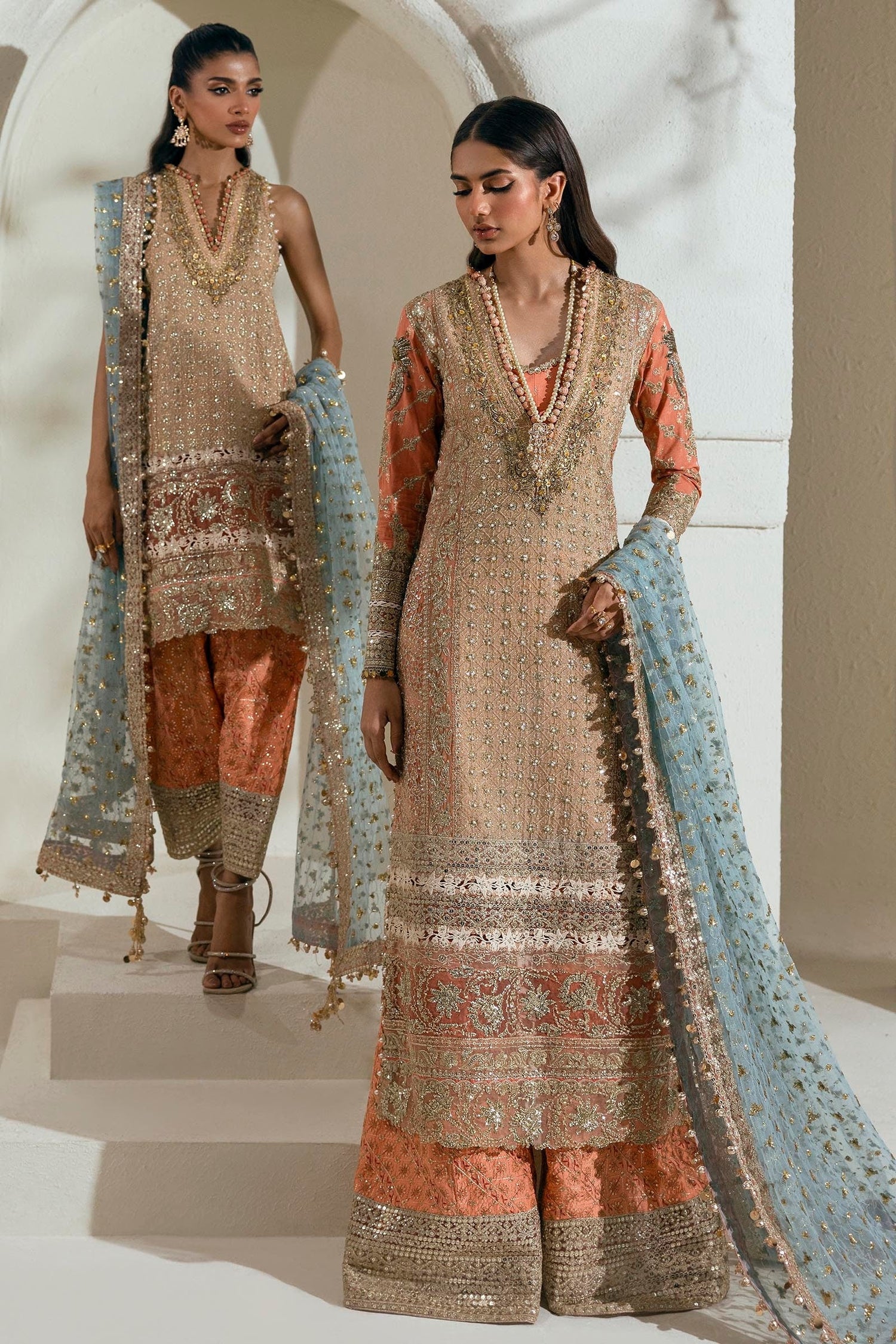 Sana Safinaz 3 Piece Custom Stitched Suit - Peach - LB287961