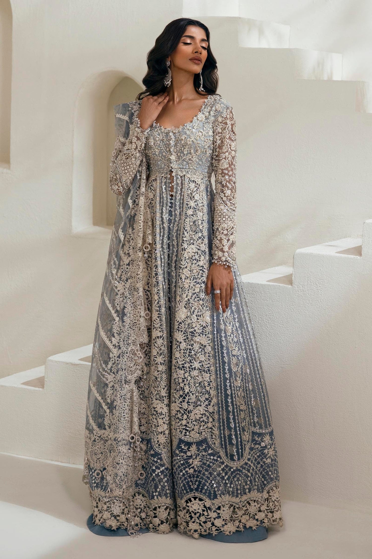 Sana Safinaz 3 Piece Custom Stitched Suit - Blue - LB287966