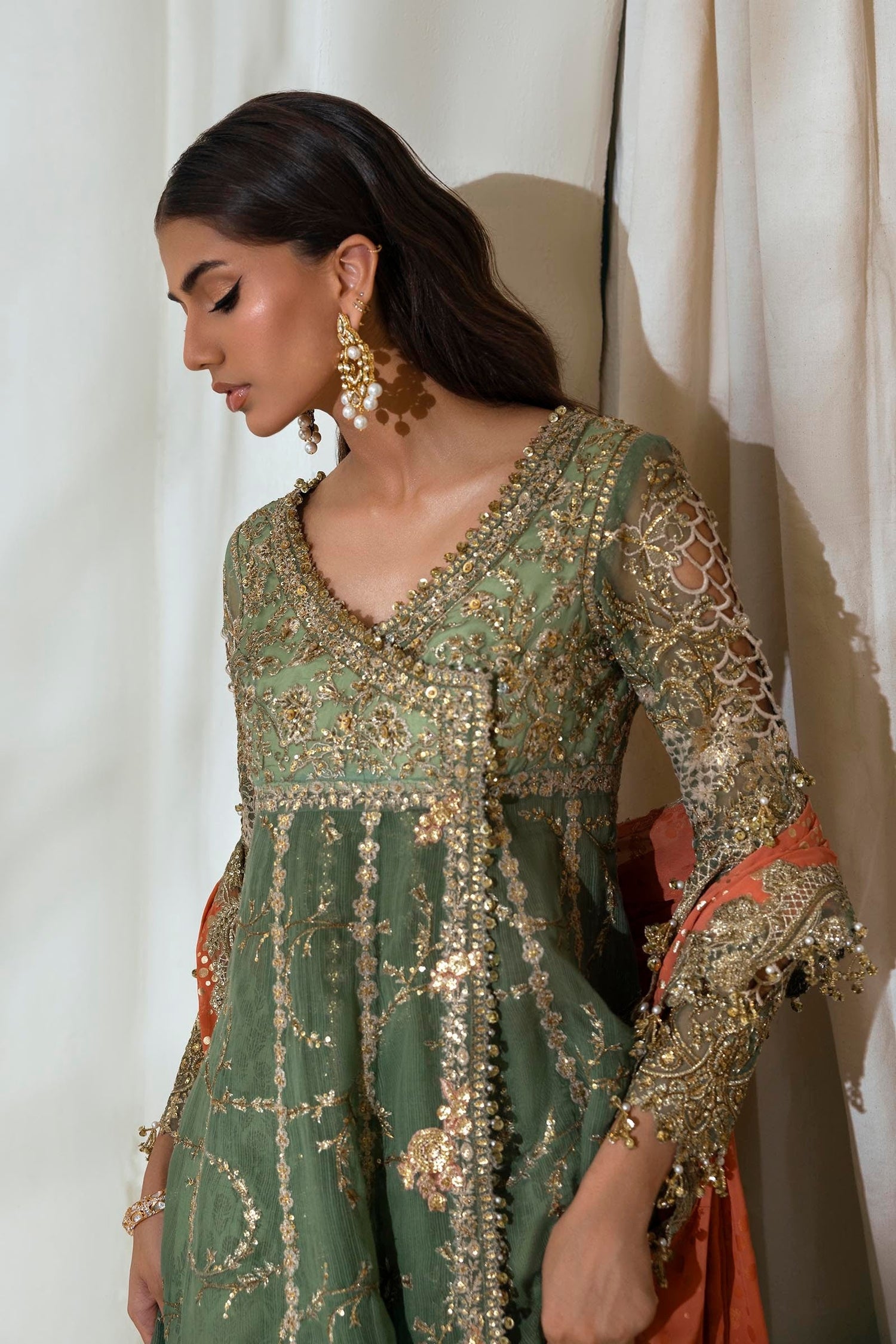 Sana Safinaz 3 Piece Custom Stitched Suit - Green - LB287965