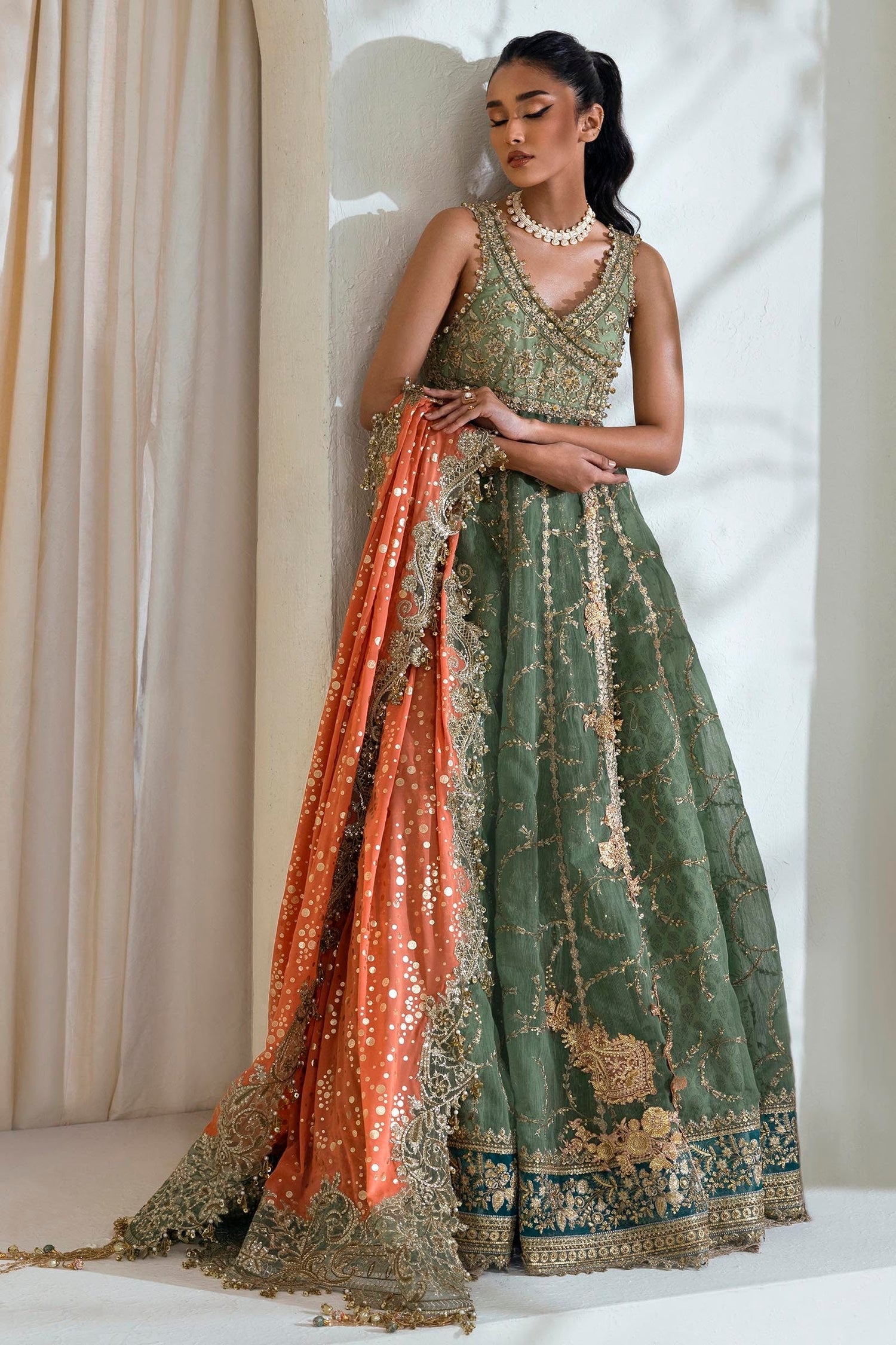 Sana Safinaz 3 Piece Custom Stitched Suit - Green - LB287965