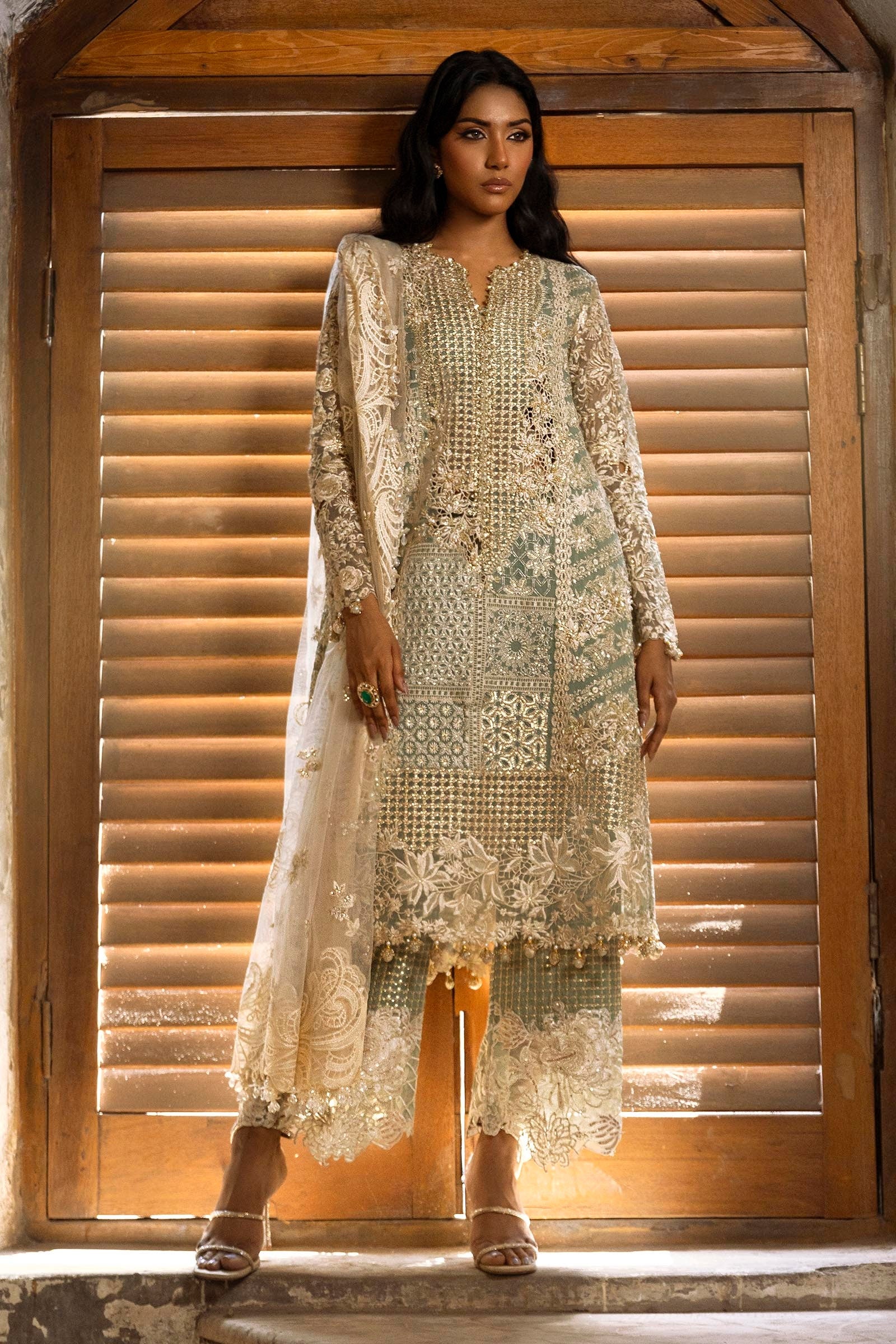 Libasco Sana Safinaz 3 Piece Custom Stitched Suit - Aqua - LB288408