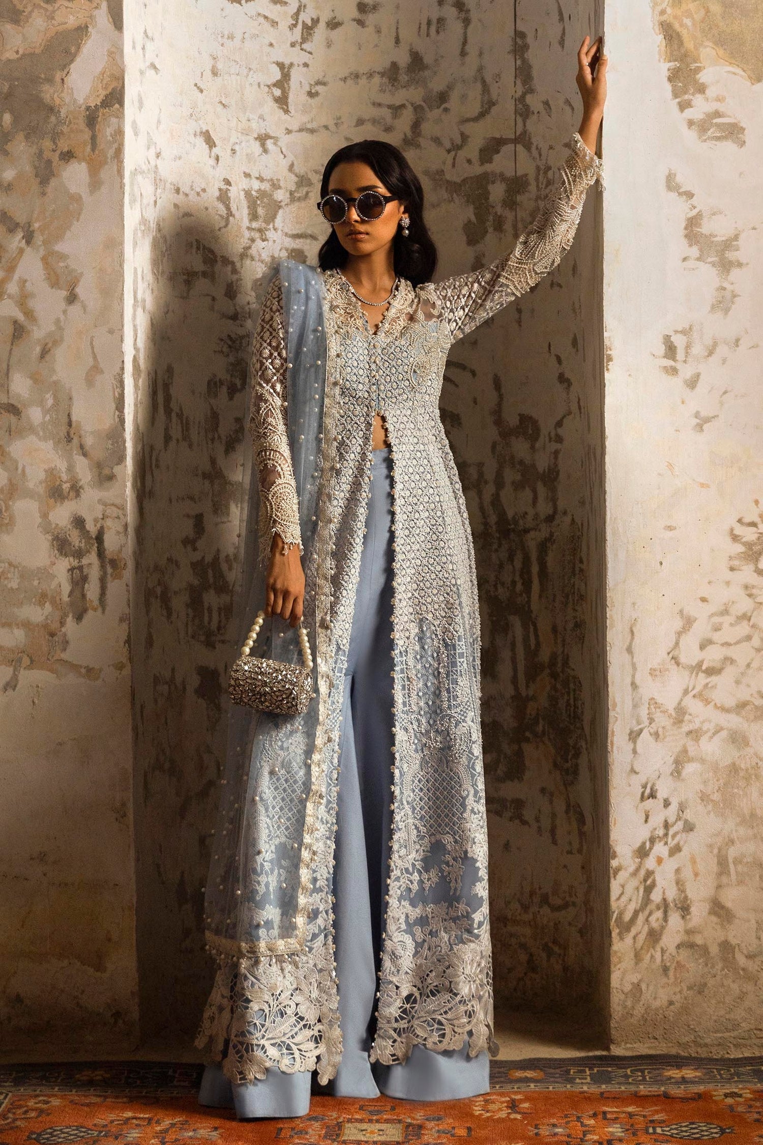 Libasco Sana Safinaz 3 Piece Custom Stitched Suit - Blue - LB288435