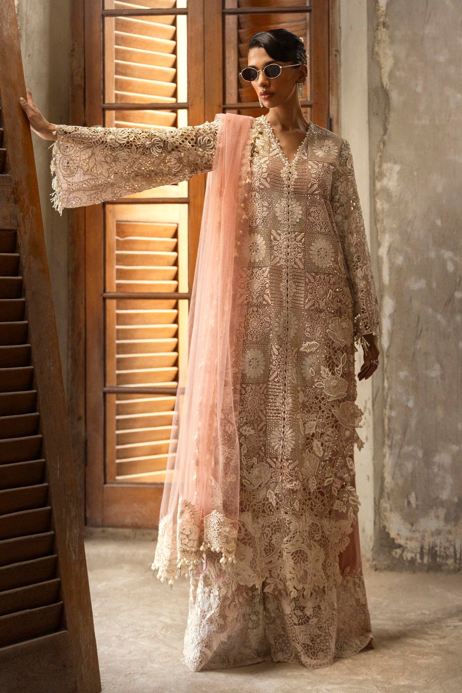 Libasco Sana Safinaz 3 Piece Custom Stitched Suit - Pink - LB288470