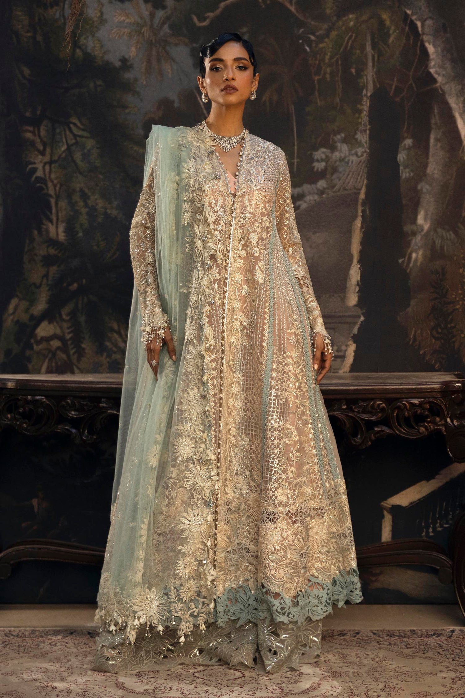 Sana Safinaz 3 Piece Custom Stitched Suit - Off-White - LB29717