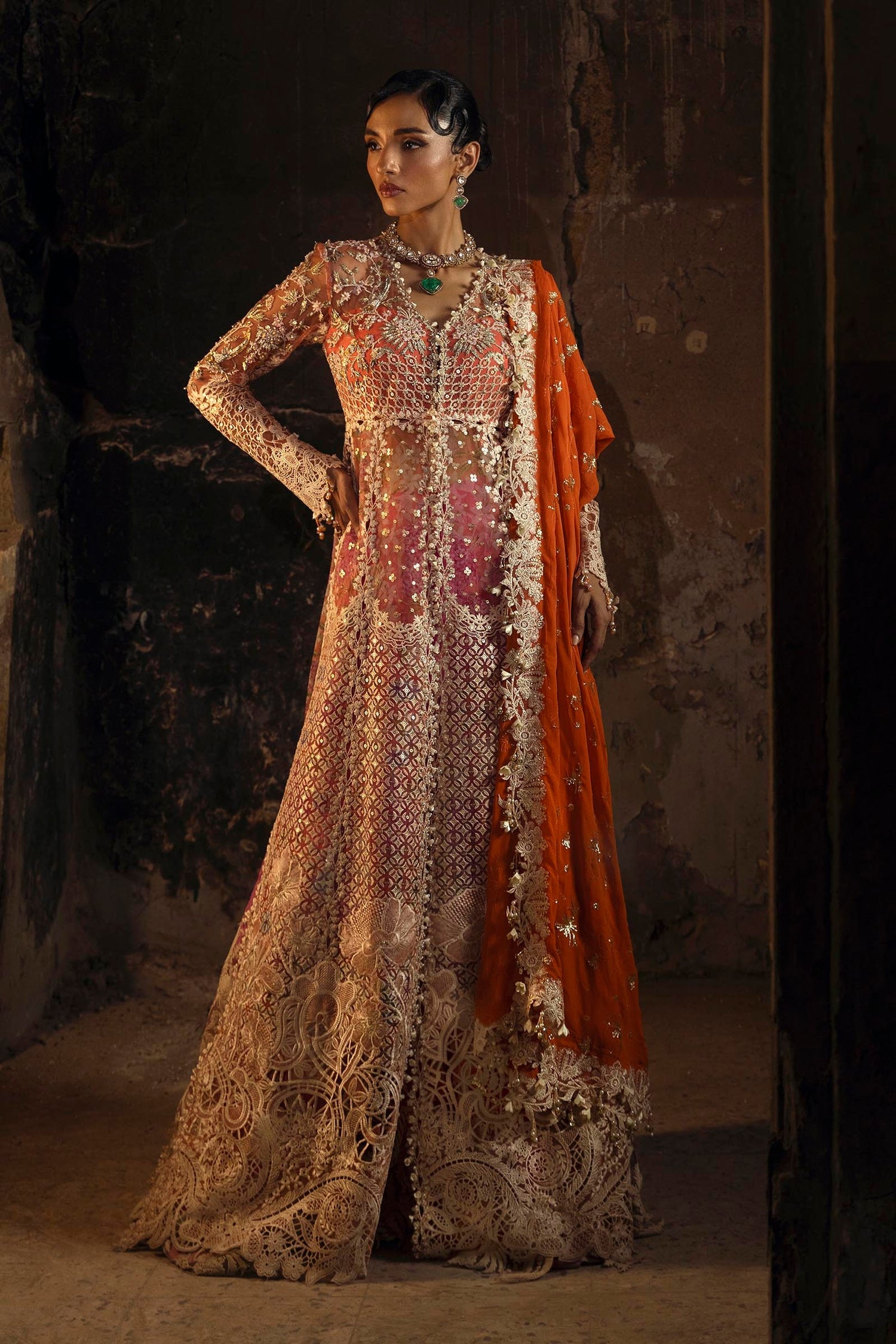 Sana Safinaz 3 Piece Custom Stitched Suit - Peach - LB29718