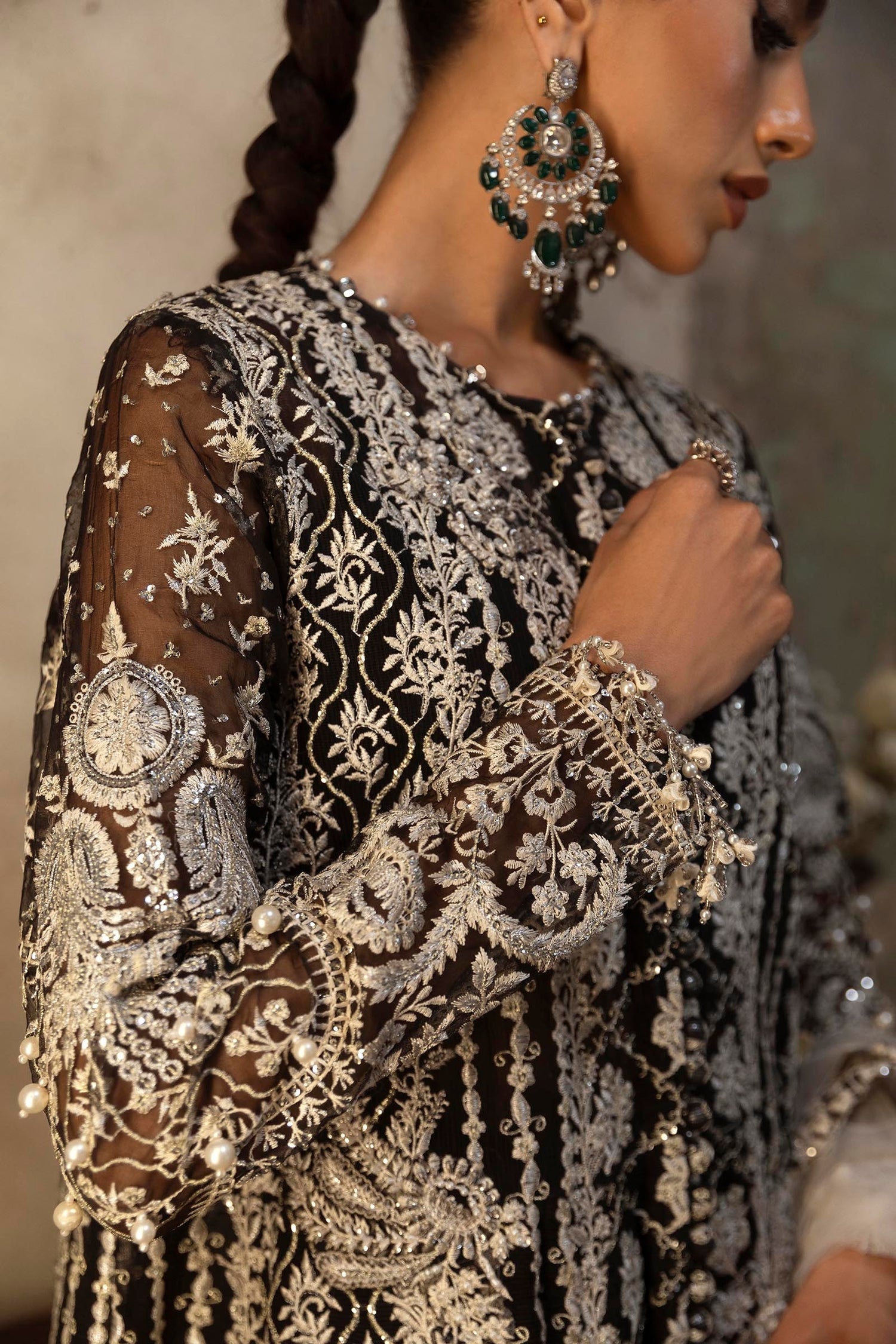 Sana Safinaz 3 Piece Custom Stitched Suit - Black - LB29719