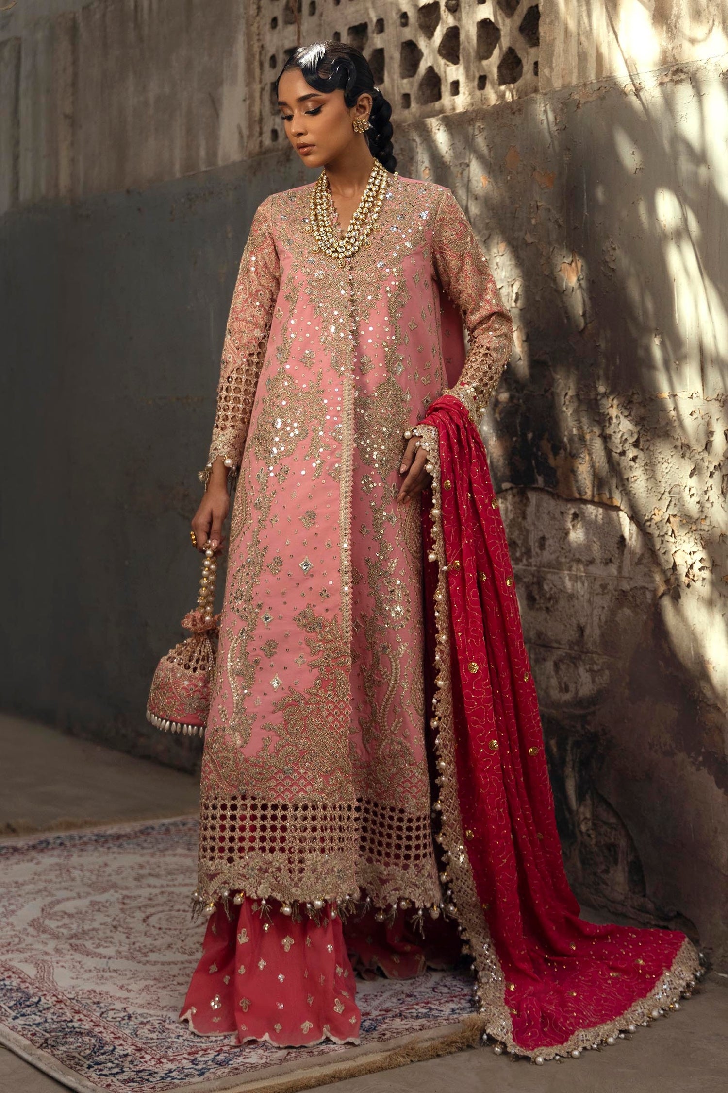 Sana Safinaz 3 Piece Custom Stitched Suit - Pink - LB29723