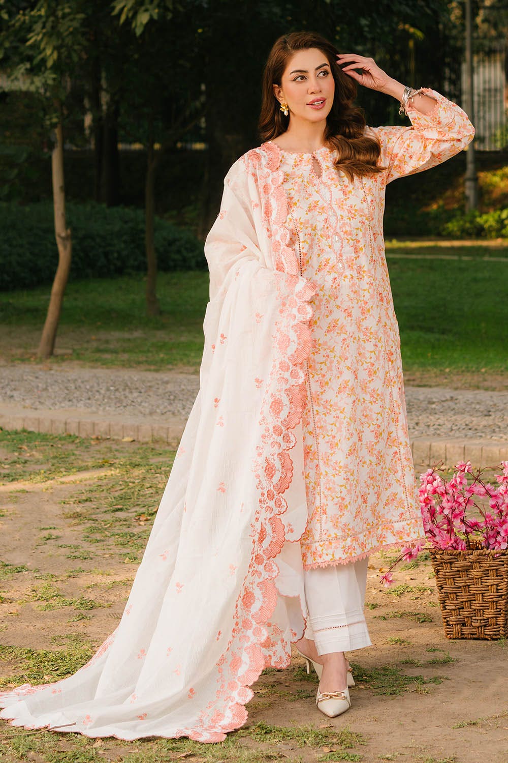 Gul Ahmed 3 Piece Custom Stitched Suit - Peach - LB29209