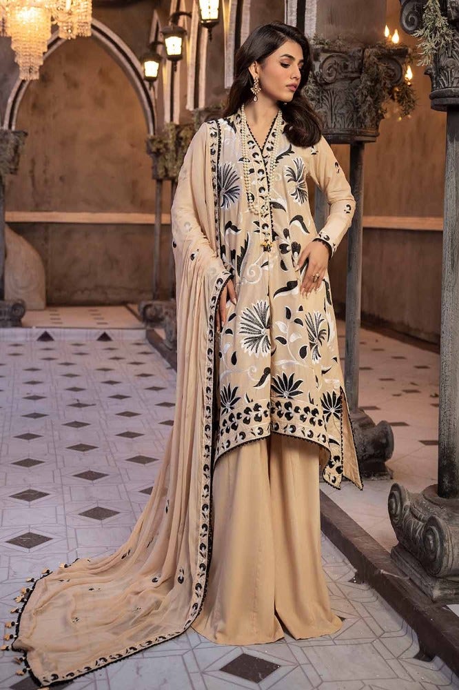 Gul Ahmed 3 Piece Custom Stitched Suit - Beige - LB286277