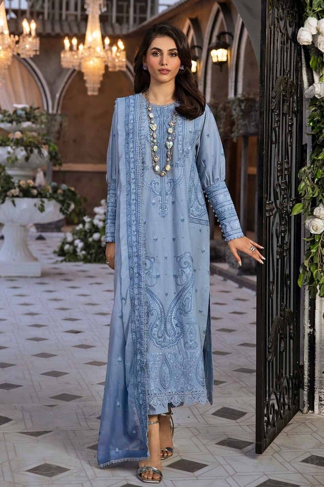 Gul Ahmed 3 Piece Custom Stitched Suit - Blue - LB286239