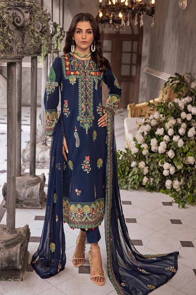 Gul Ahmed 3 Piece Custom Stitched Suit - Blue - LB286280