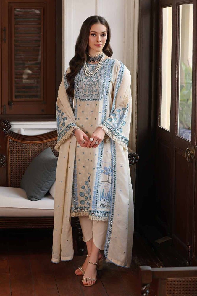 Gul Ahmed 3 Piece Custom Stitched Suit - Off-White - LB286281