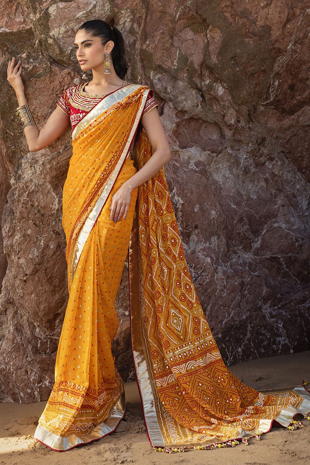 Gul Ahmed 2 Piece Custom Stitched Saree - Yellow - LB29247