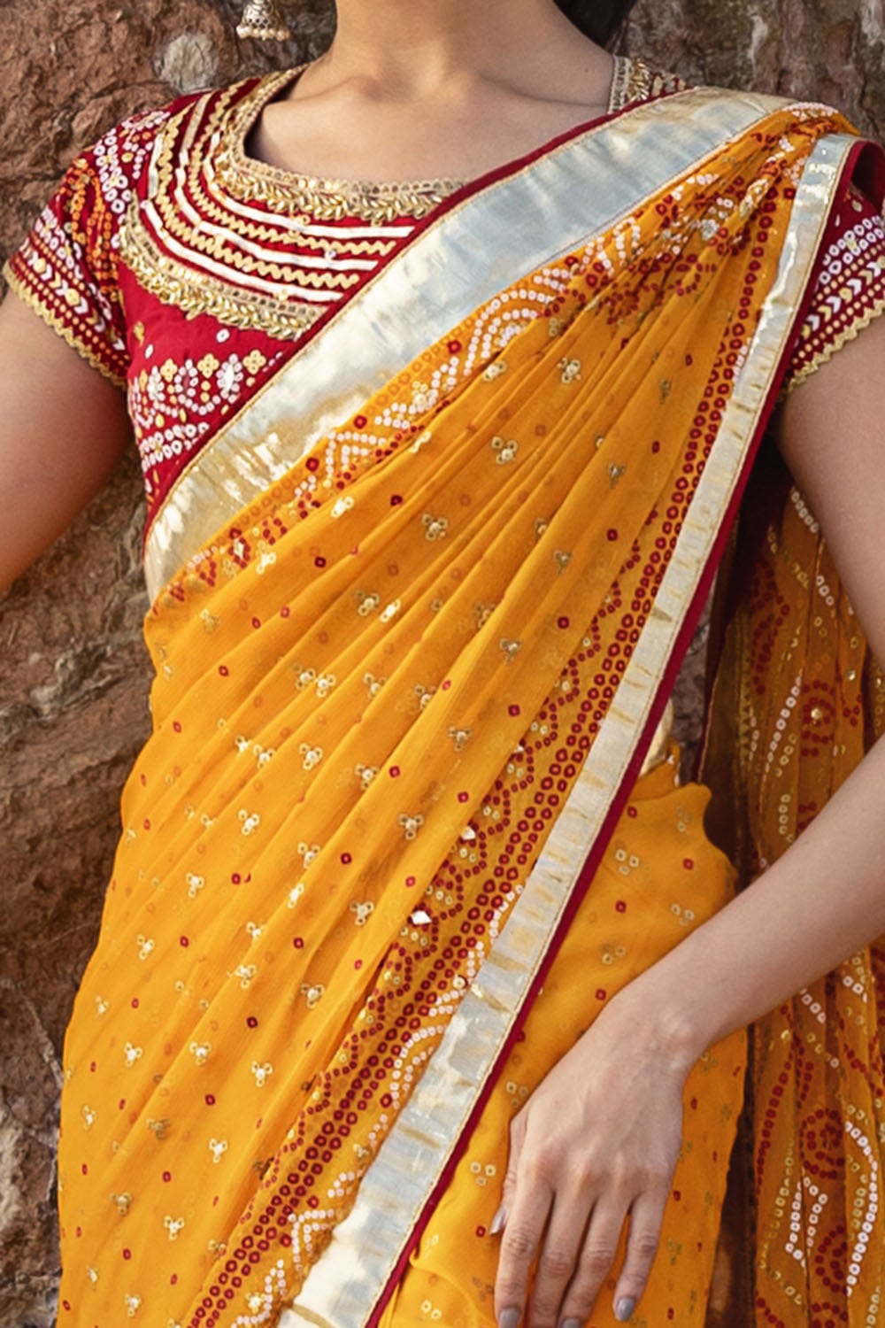 Gul Ahmed 2 Piece Custom Stitched Saree - Yellow - LB29247