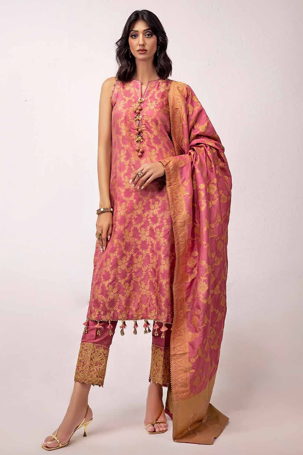 Gul Ahmed 3 Piece Custom Stitched Suit - Pink - LB288990