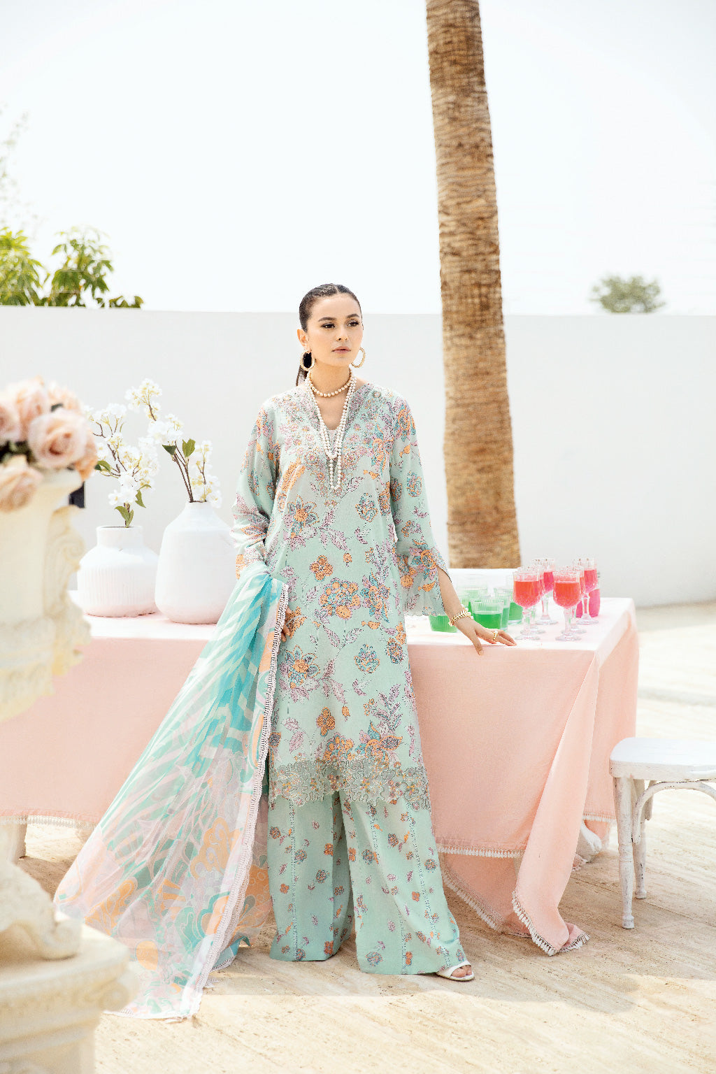 Ramsha 3 Piece Custom Stitched Suit - Aqua - LB28936