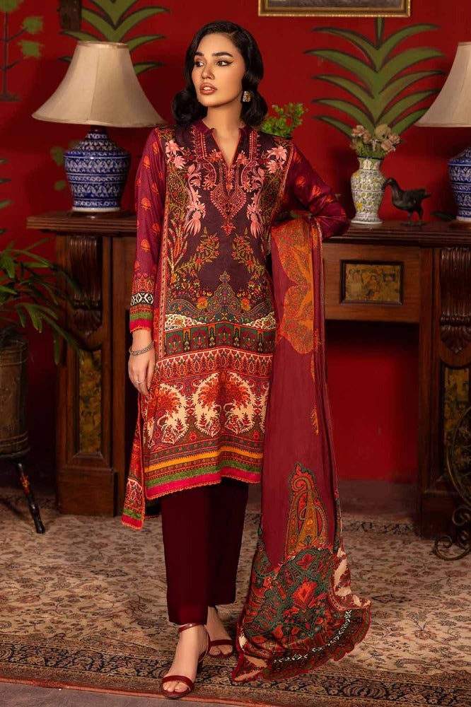 Gul Ahmed 3 Piece Custom Stitched Suit - Maroon - LB288018