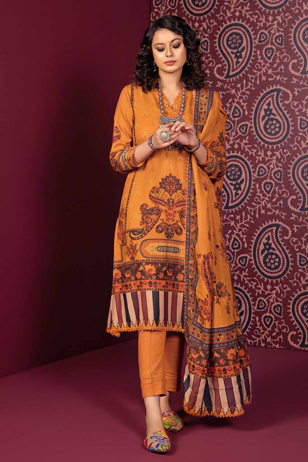 Gul Ahmed 3 Piece Custom Stitched Suit - Orange - LB284989