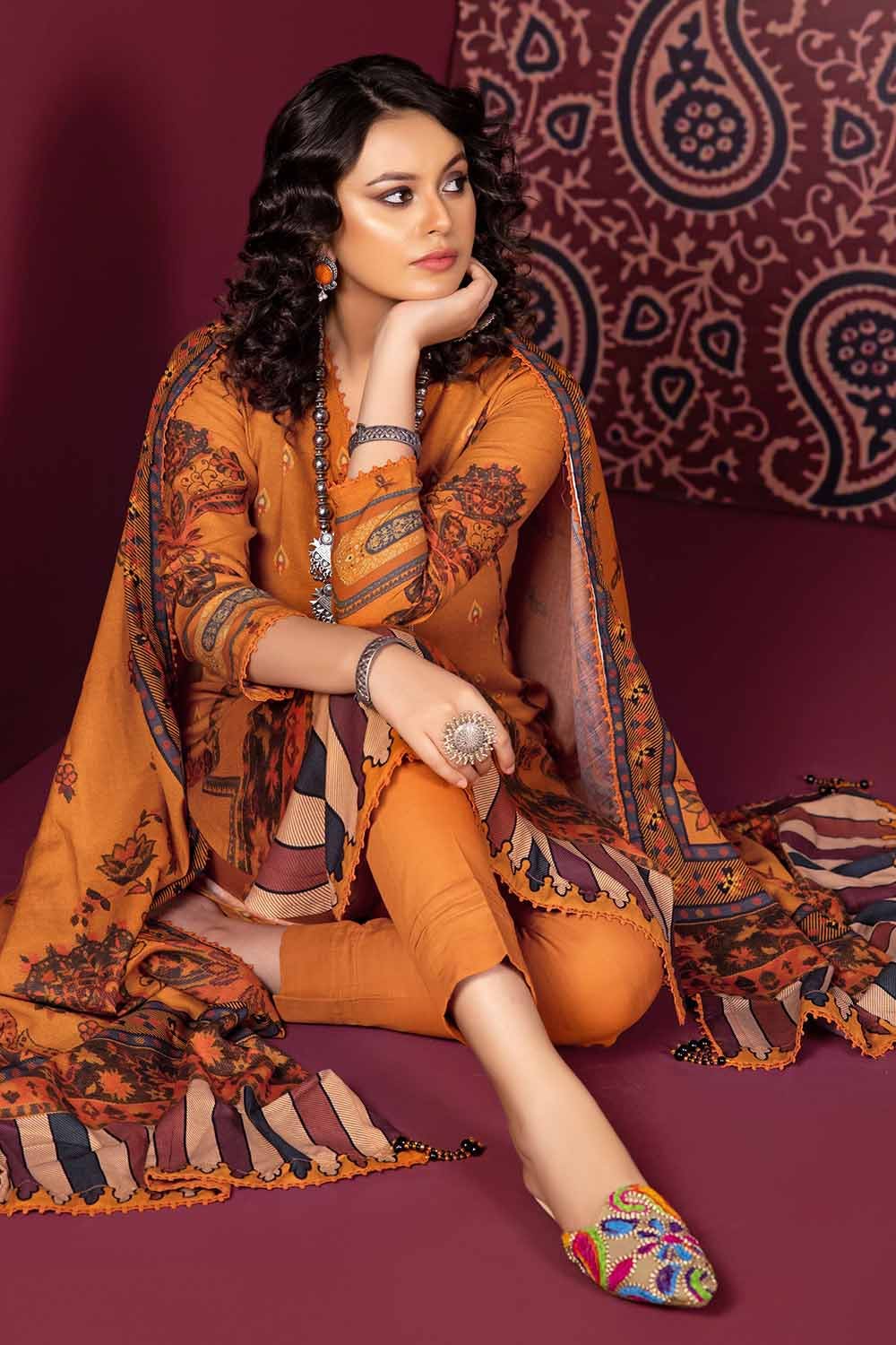 Gul Ahmed 3 Piece Custom Stitched Suit - Orange - LB284989