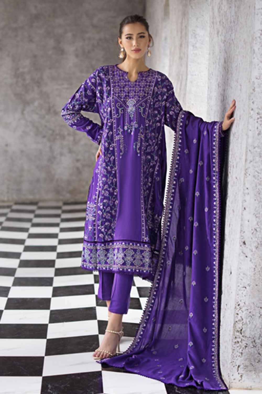 Gul Ahmed 3 Piece Custom Stitched Suit - Purple - LB284978