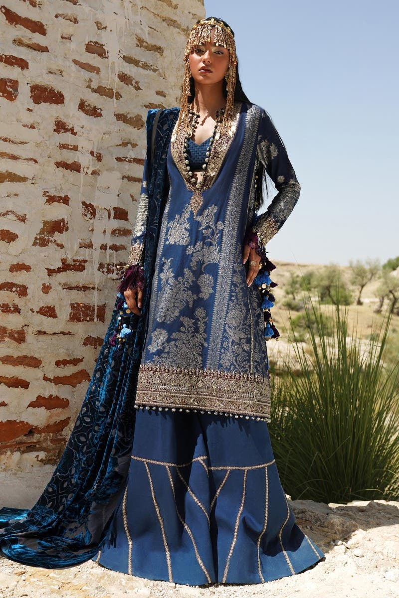 Sana Safinaz 3 Piece Custom Stitched Suit - Blue - LB284903