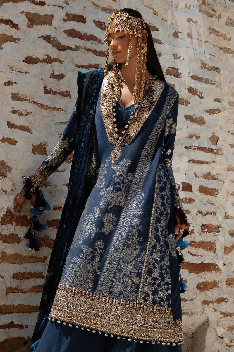 Sana Safinaz 3 Piece Custom Stitched Suit - Blue - LB284903