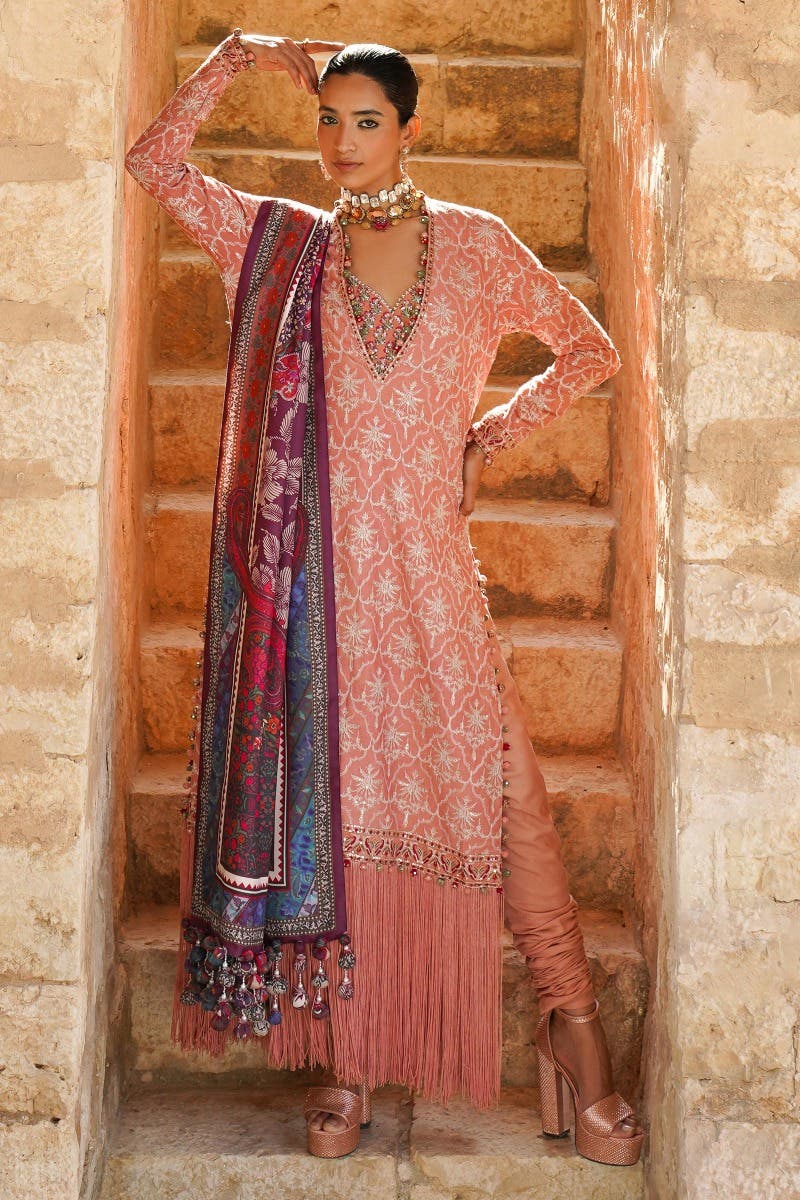 Sana Safinaz 3 Piece Custom Stitched Suit - Pink - LB284905