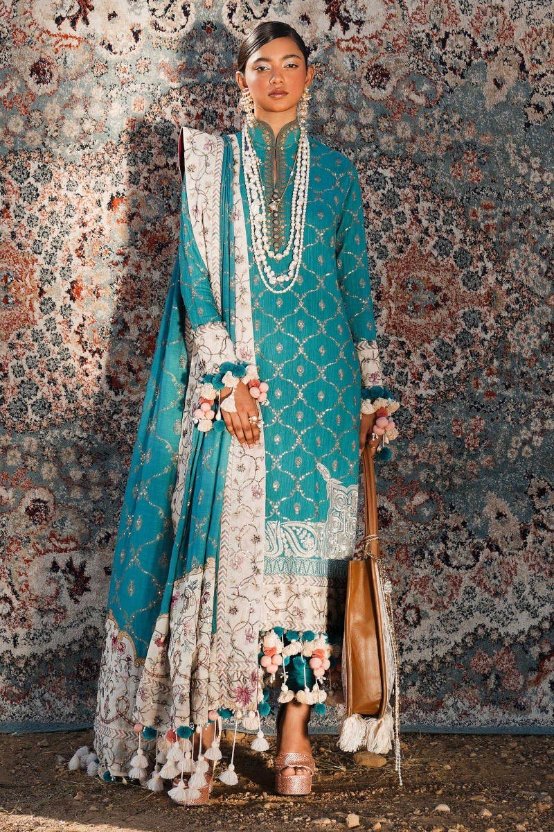 Sana Safinaz 3 Piece Custom Stitched Suit - Aqua - LB284909