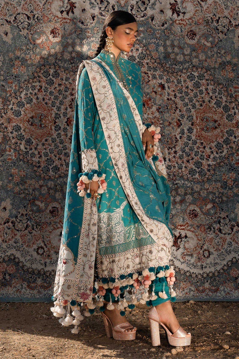 Sana Safinaz 3 Piece Custom Stitched Suit - Aqua - LB284909