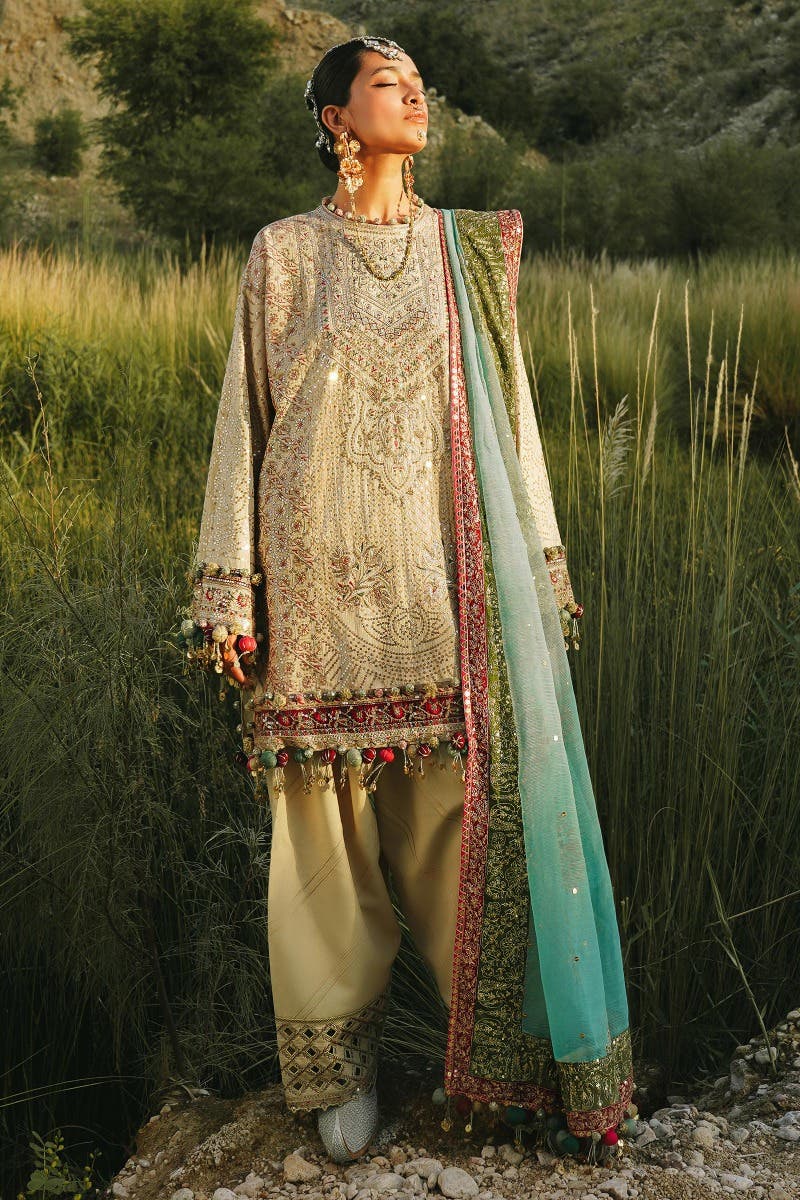 Sana Safinaz 3 Piece Custom Stitched Suit - Beige - LB284912