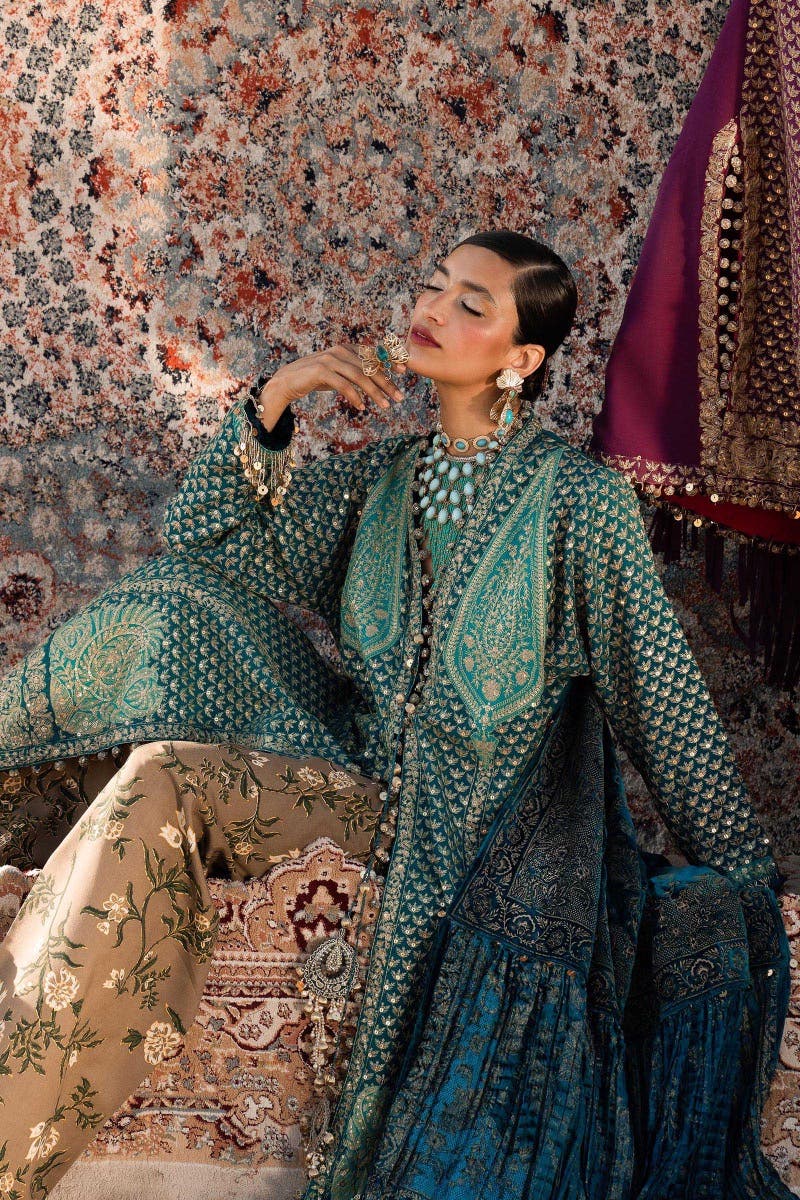 Sana Safinaz 3 Piece Custom Stitched Suit - Blue - LB284915