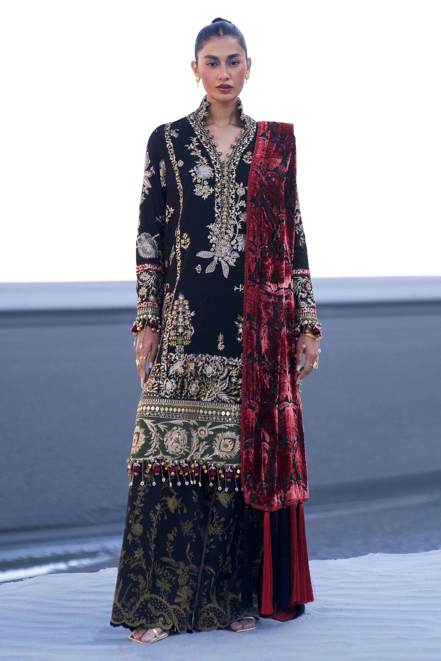 Libasco Sana Safinaz 3 Piece Custom Stitched Suit - Black - LB288427