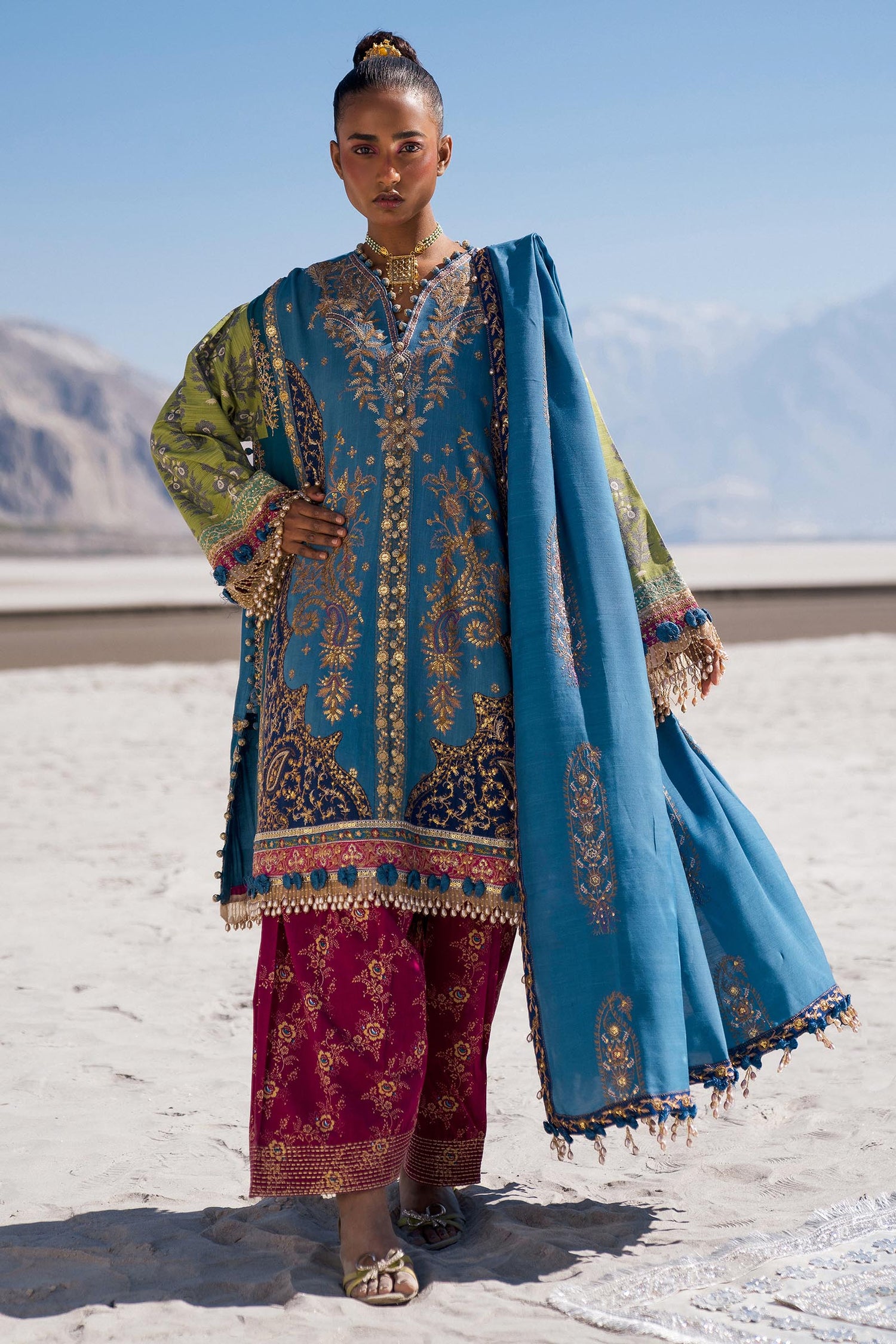 Libasco Sana Safinaz 3 Piece Custom Stitched Suit - Blue - LB288436