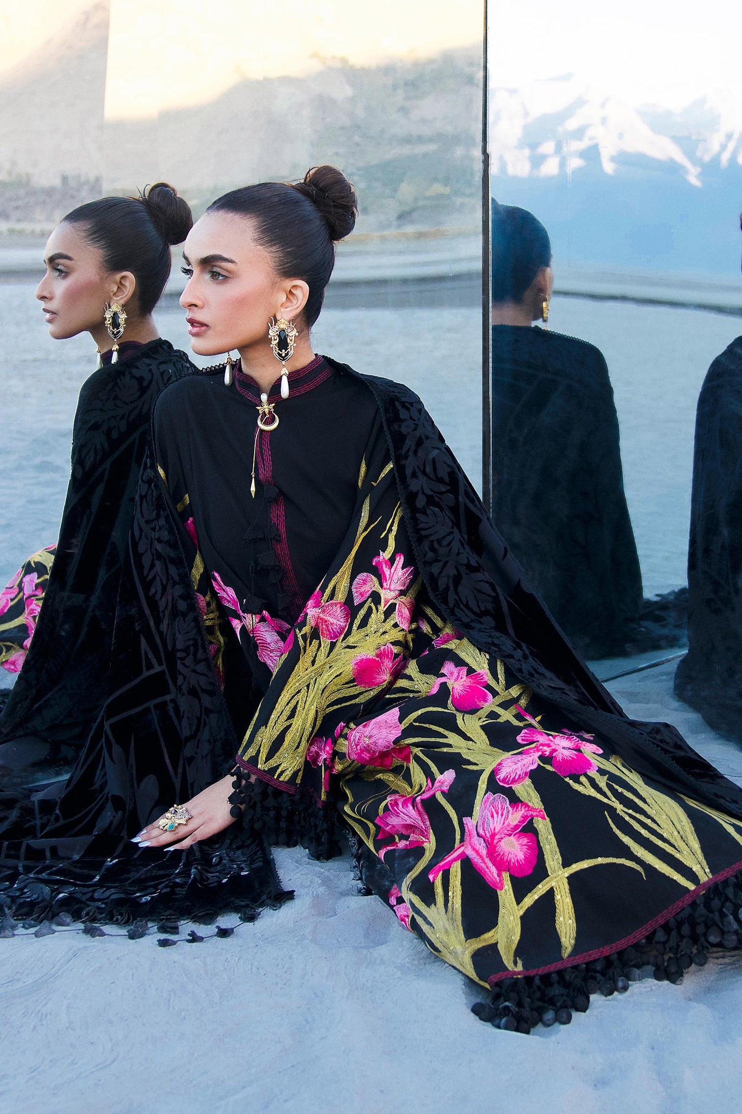 Sana Safinaz 3 Piece Custom Stitched Suit - Black - LB288428