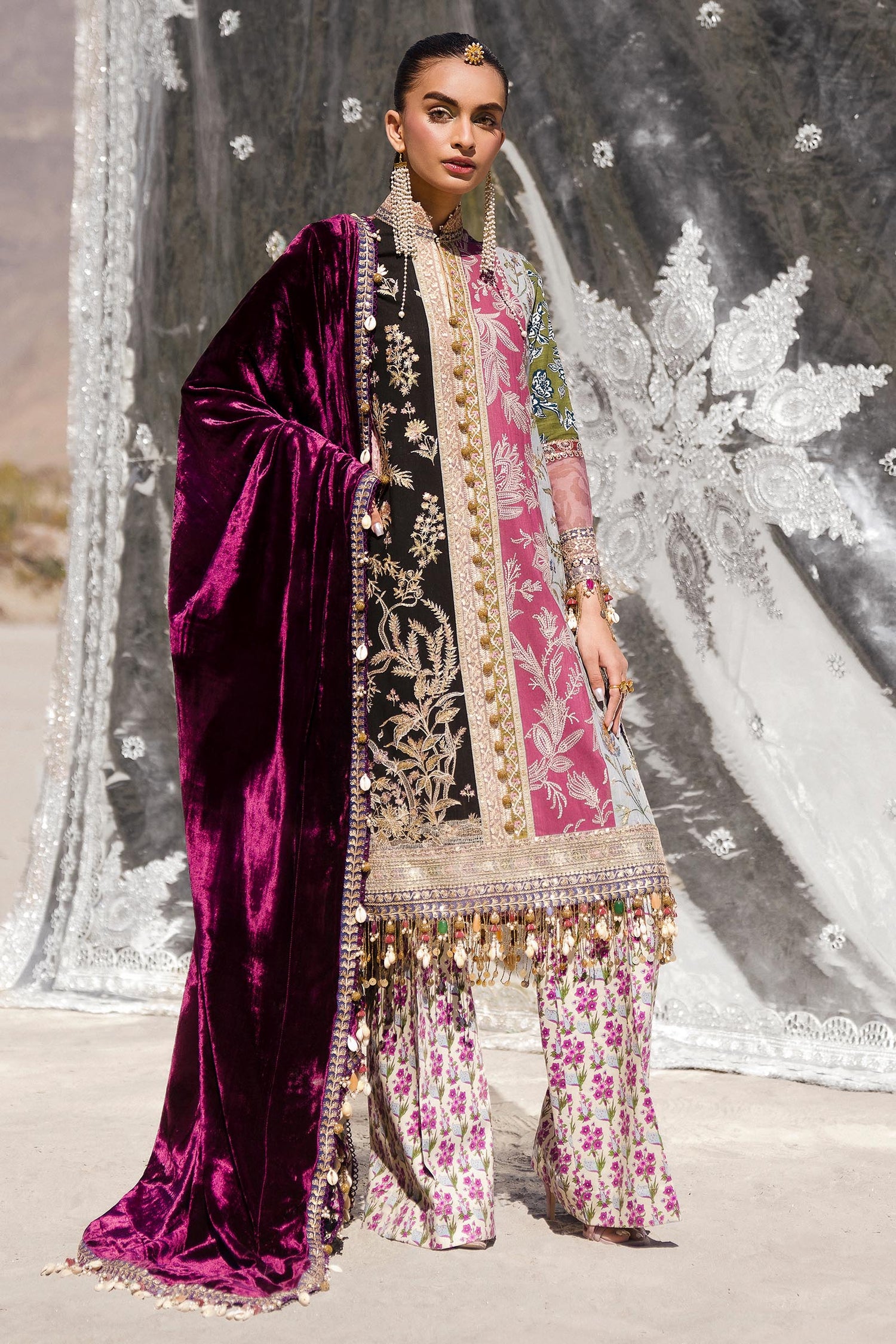 Libasco Sana Safinaz 3 Piece Custom Stitched Suit - Purple - LB288477