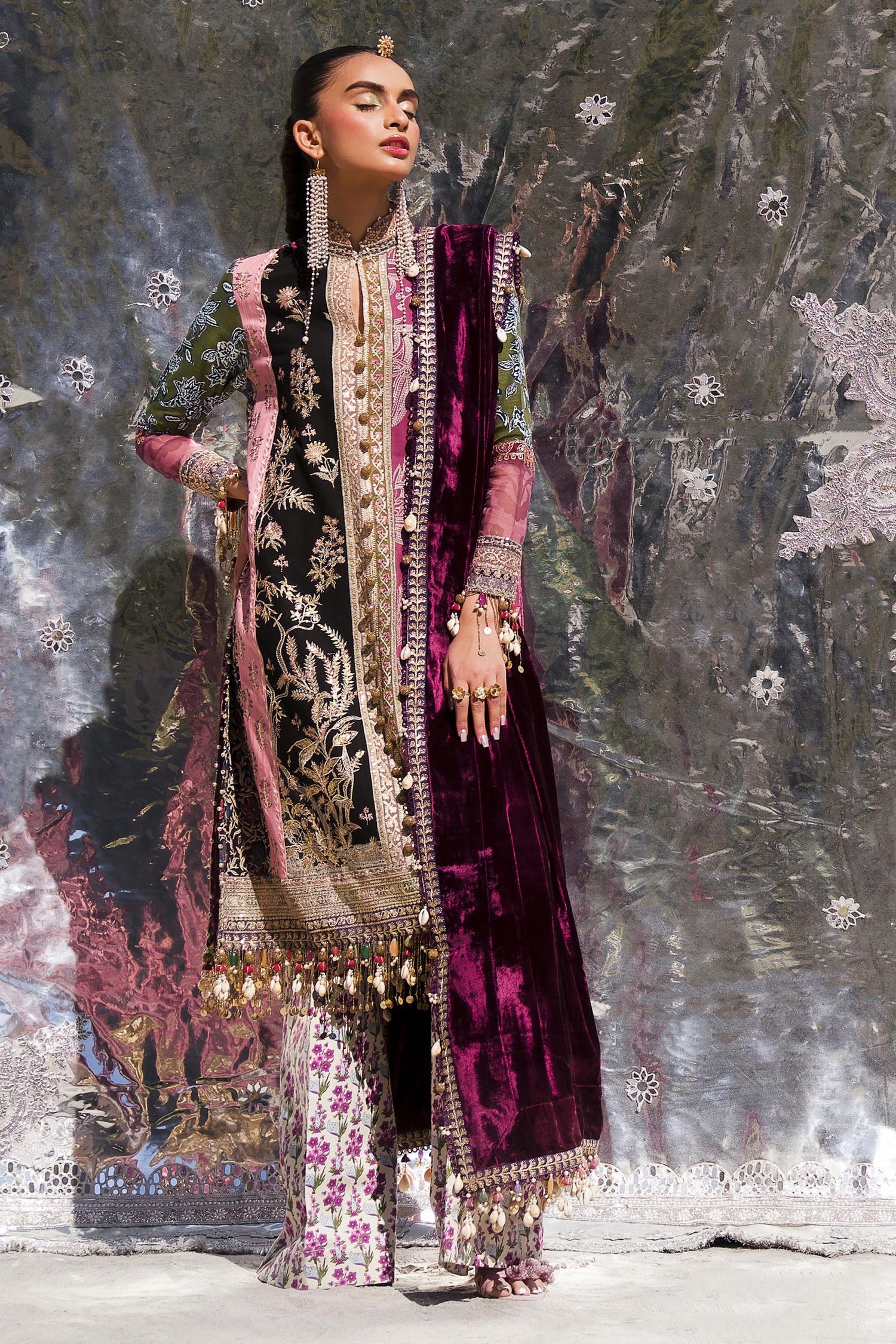 Sana Safinaz 3 Piece Custom Stitched Suit - Purple - LB288477