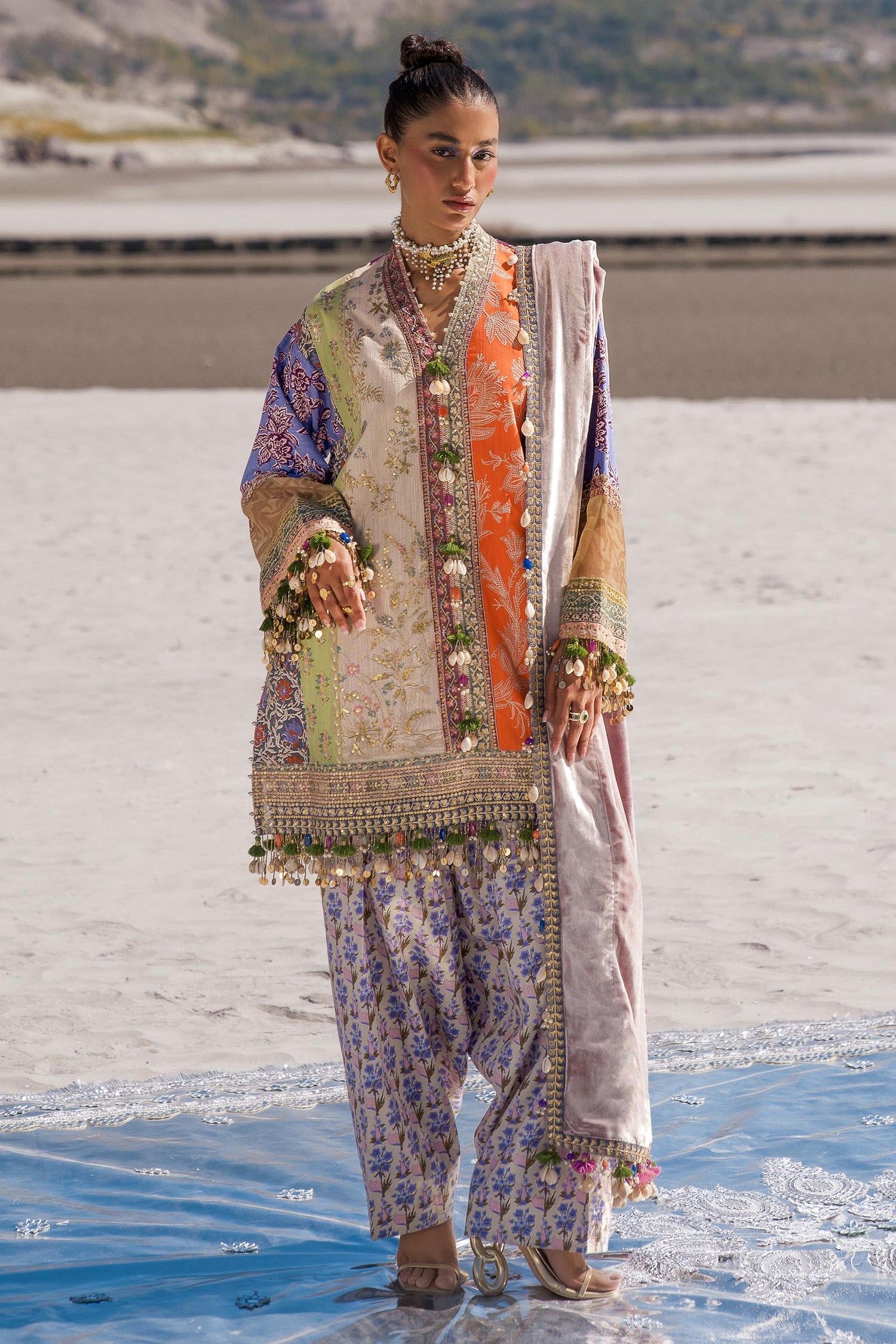 Sana Safinaz 3 Piece Custom Stitched Suit - Off-White - LB288463