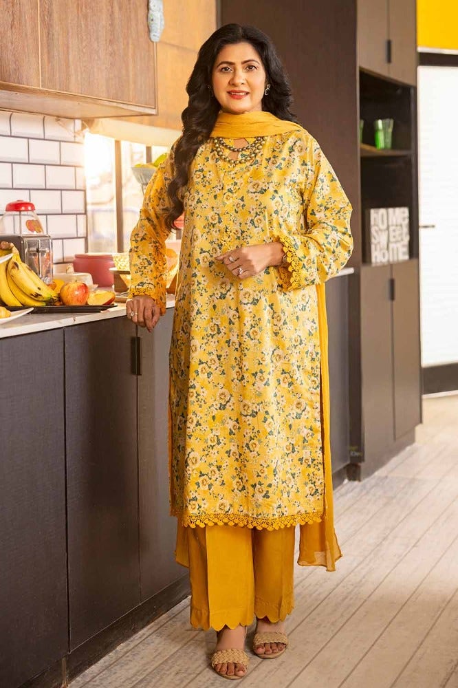 Gul Ahmed 1 Piece Custom Stitched Shirt - Yellow - LB286308