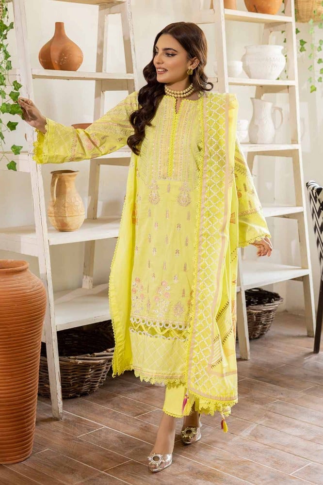 Gul Ahmed 3 Piece Custom Stitched Suit - Yellow - LB286252