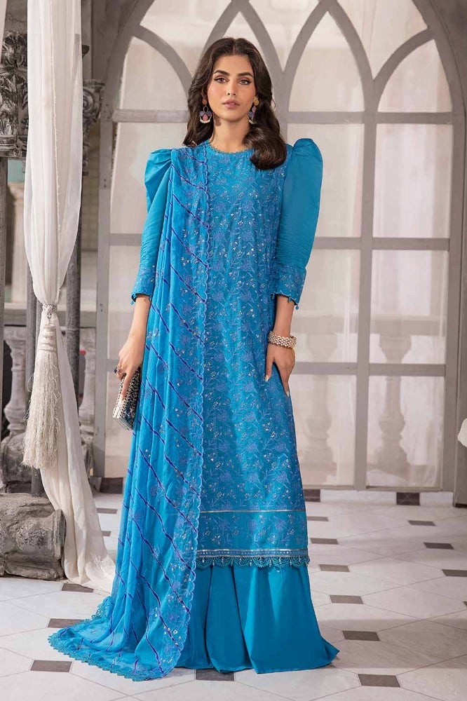 Gul Ahmed 3 Piece Custom Stitched Suit - Blue - LB286275