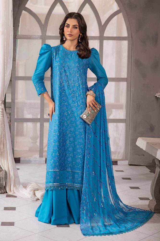 Gul Ahmed 3 Piece Custom Stitched Suit - Blue - LB286275