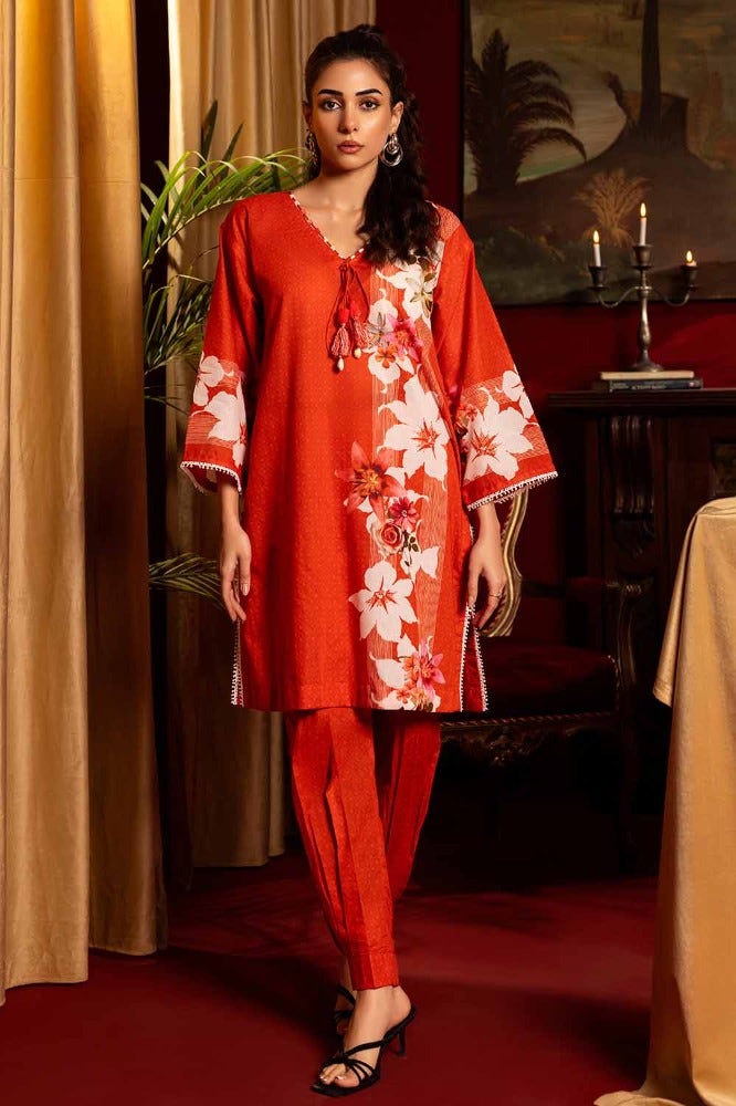 Gul Ahmed 2 Piece Custom Stitched Suit - Red - LB285521