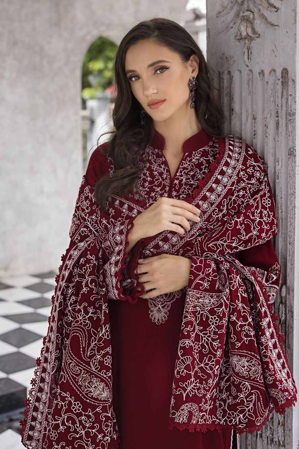 Gul Ahmed 3 Piece Custom Stitched Suit - Maroon - LB284981