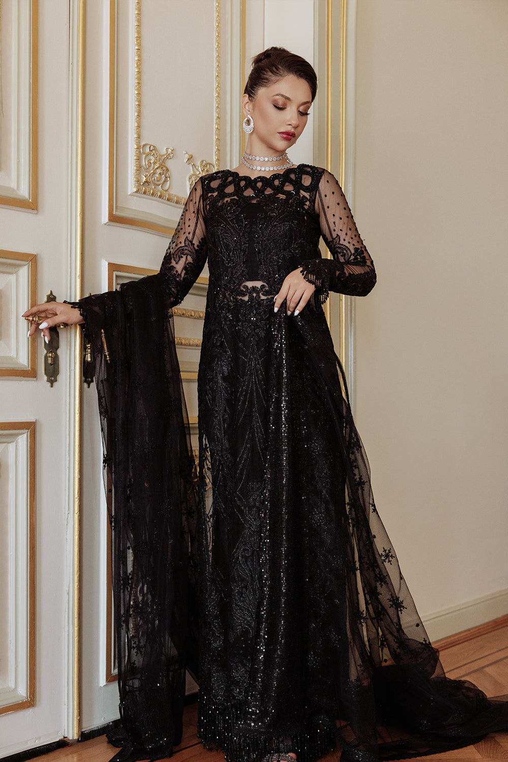 Saira Rizwan 3 Piece Custom Stitched Suit - Black - LB284435